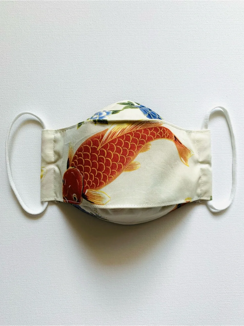 NEW Handmade Koi Fish Print Kids Cotton Face Mask in Beige
